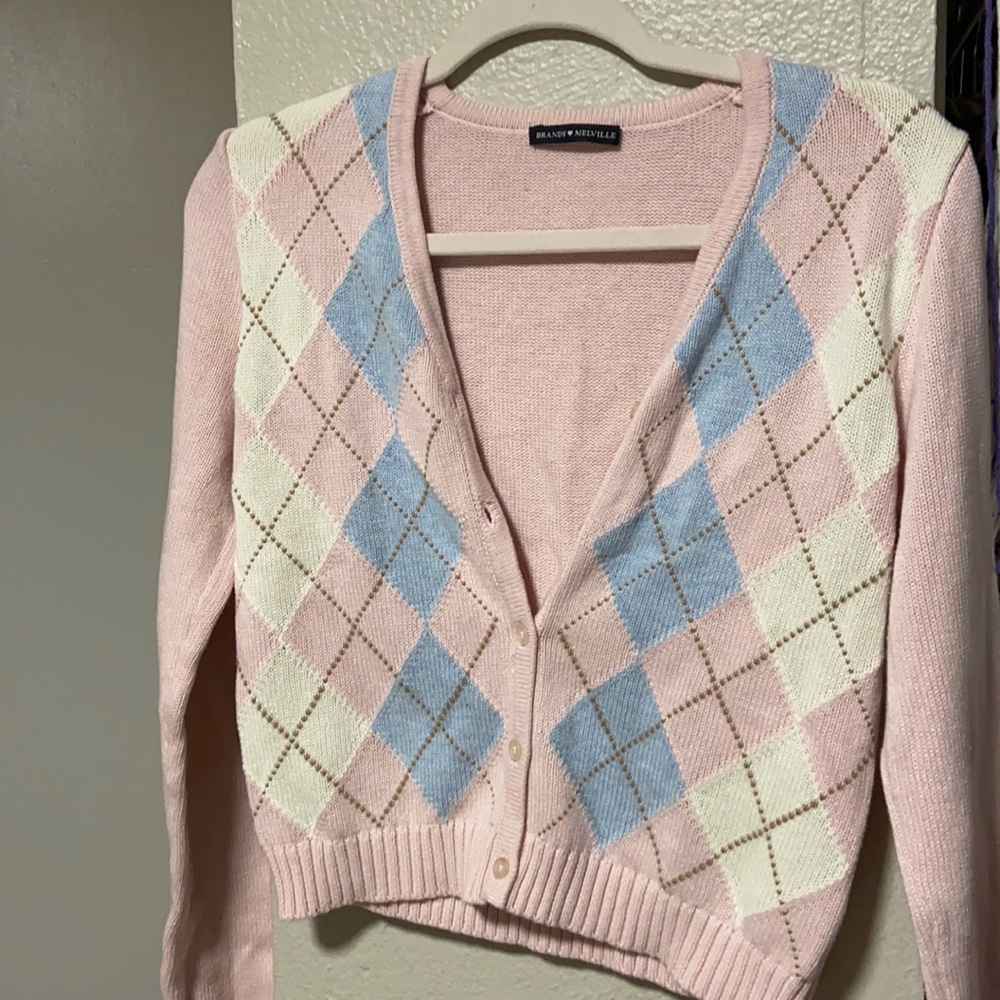Brandy Melville Pink Elizabeth Argyle Cardigan